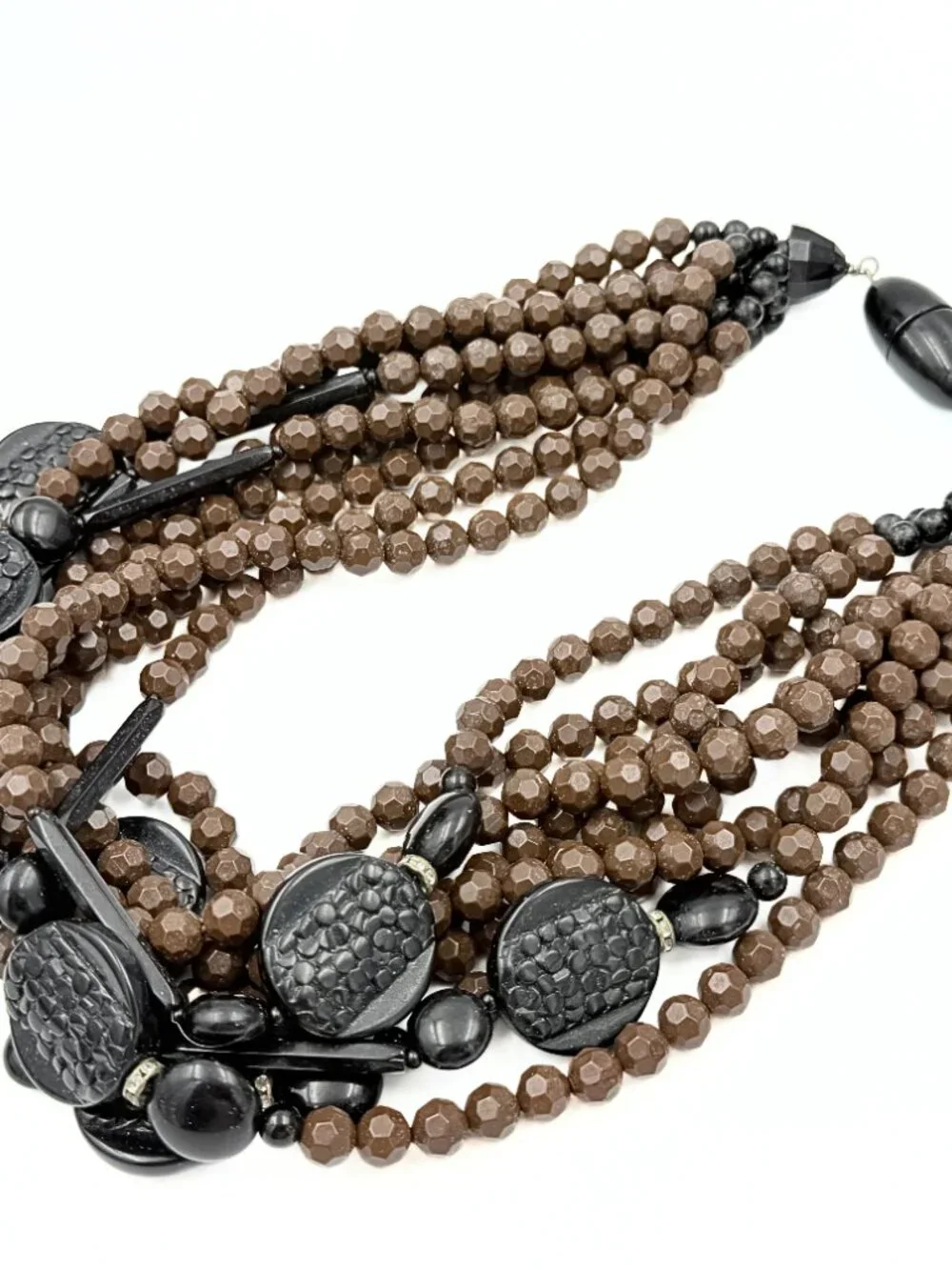 Angela Caputi Signed French Italy Brown Multi Strand Acrylic Boho Bib Necklace